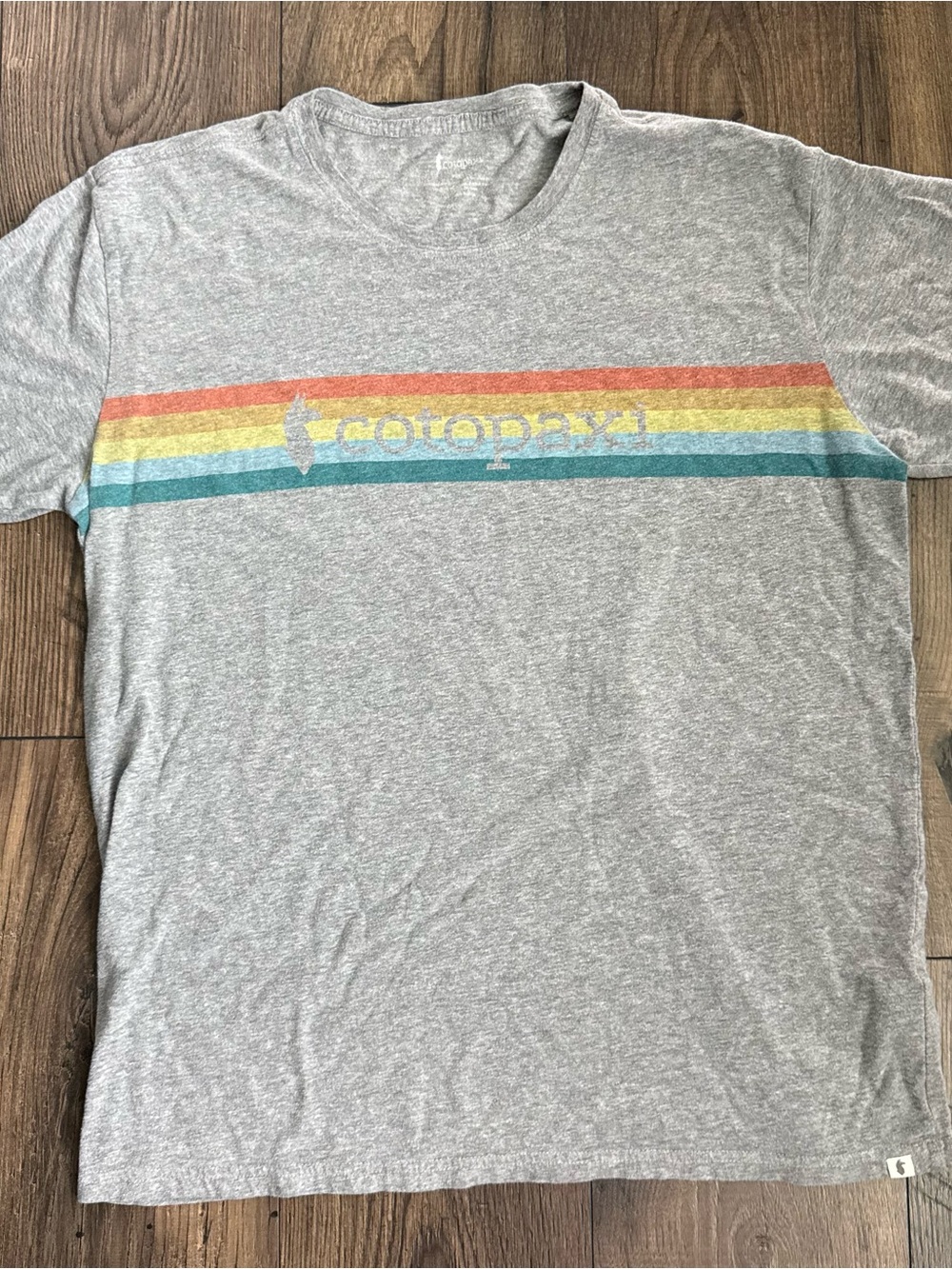 cotopaxi men’s size L Gray short sleeve Tee with Stripe